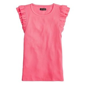 J. Crew Pink Ribbed Vintage Rib Ruffle Sleeve Shirt Tank Top